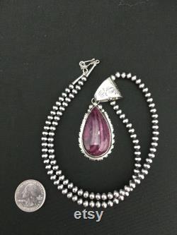 Native American Sterling Silver Navajo Pearls Purple Spiny Oyster Necklace 1245