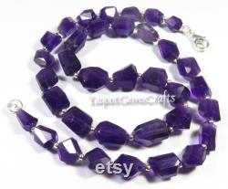 Natural Amethyst Faceted Nugget Tumble Necklace, Purple Amethyst Faceted Step Cut Gemstone Necklace, Amethyst Nugget Gemstone Beads 9-15mm