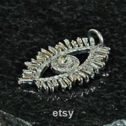 Natural Baguette Diamond 925 Silver Evil Eye Charm Pendant, Evil Eye Silver Pendant, Pave Diamond Jewelry, Diamond Unisex Jewelry