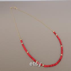 Natural CORAL Necklace, 14K Solid GOLD, Real Coral jewelry, Elegant and Natural Design, Customized Chain and Lock Gift for Her