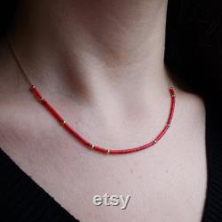 Natural CORAL Necklace, 14K Solid GOLD, Real Coral jewelry, Elegant and Natural Design, Customized Chain and Lock Gift for Her