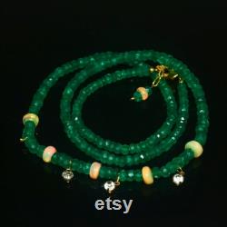 Natural Emerald Faceted Beaded Necklace, Emerald and Opal Beads Necklace, Beautiful Emerald Beads Necklace Jewelry For Women And Girls