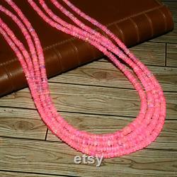 Natural Ethiopian Pink Fire Opal Smooth Rondelle Beads Necklace Pink Opal Necklace AAA 4 Stand Opal Rondelle Beads Necklace 16 Inch