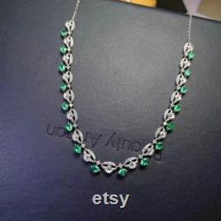 Natural Green Emerald Necklace, Sterling Silver With 18K White Gold Plating, May Birthstone, Handmade Engagement Gift For Women Her