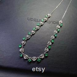 Natural Green Emerald Necklace, Sterling Silver With 18K White Gold Plating, May Birthstone, Handmade Engagement Gift For Women Her