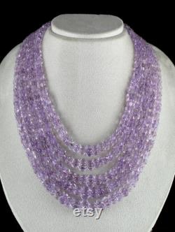 Natural Pink Amethyst Carved Melon Beads 5 Line 1260 Cts Gemstone Fashion Necklace