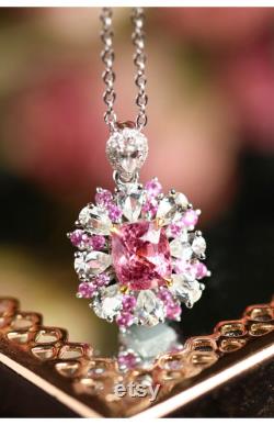 Natural Pink Spinel and White Sapphire 18K Solid White Gold Handmade Spinel Necklaces, Pink Spinel Necklace, Gift For her, Fine Jewelry