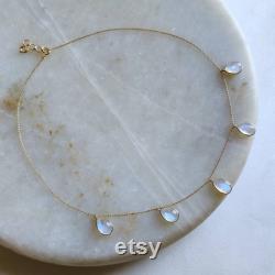 Natural Rainbow Moonstone Necklace, 14K Solid Gold Moonstone Necklace, Yellow Gold Necklace, Blue Moonstone Jewelry, June Birthstone