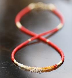 Natural Red Coral Fire Opal Long Necklace Wrap Bracelet 14K Gold Filled , May October Birthstone , 22nd 35th Anniversary