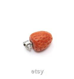 Natural Red Coral, Hand-Carved Coral Figurine, Natural Red Coral strawberry , Red Coral Statuette, Sterling Silver 925, December Birtstone