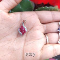 Natural Ruby And Diamond Pendant, 14k White Gold Pendant, July Birthstone Ruby Gold Pendant, Genuine Ruby Necklace, Dainty Ruby Pendant Gift