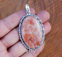 Natural Sunstone Cabochon Pendant, Silver Pendant, Handmade 925 Sterling Silver Plated pendant Jewelry, Pretty item, Gift for her, P501