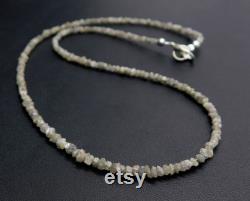 Natural White Grey Raw Uncut Diamond Beads Necklace 2.5-3 MM Finished Necklace Rough Diamond Silver Clasp Diamond Beads Diamond Jewelry