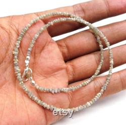 Natural White Grey Raw Uncut Diamond Beads Necklace 2.5-3 MM Finished Necklace Rough Diamond Silver Clasp Diamond Beads Diamond Jewelry