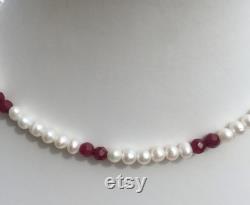 Natural gem Necklace Pearl and Ruby necklace Freshwater pearl and natural Ruby Necklace Necklace for women Gift for Christmas