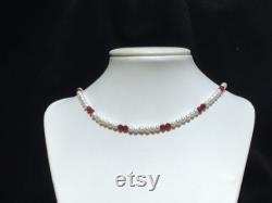 Natural gem Necklace Pearl and Ruby necklace Freshwater pearl and natural Ruby Necklace Necklace for women Gift for Christmas