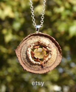 Natural jewelry Sterling silver necklace and pendant made of yellow sapphire and eucalyptus seed pod