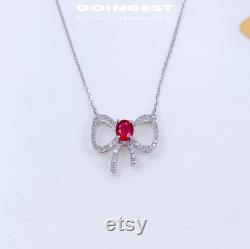 Natural ruby bow-knot necklace in 18k white gold with diamonds 18k gold necklace gift ideas for her mothers day gift
