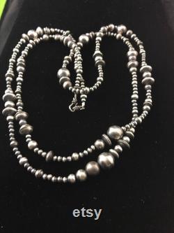 Navajo necklace, Silver bead necklace, Sterling necklace 48 long