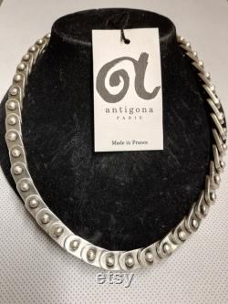 Necklace Antigona hinged mesh balls, silver tin with weathered, vintage. Paris.