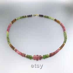 Necklace multi color Tourmaline with 14K gold filled gift for her watermelon beaded natural gemstone October birthstone anniversary gift