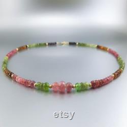 Necklace multi color Tourmaline with 14K gold filled gift for her watermelon beaded natural gemstone October birthstone anniversary gift