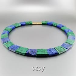 Necklace raw stone Lapis Lazuli and Malachite statement collier unique gift for her genuine green blue natural gemstone September birthstone