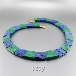Necklace raw stone Lapis Lazuli and Malachite statement collier unique gift for her genuine green blue natural gemstone September birthstone
