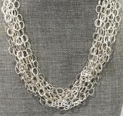 Nice Vintage Sterling Silver 10 Strand Oval Link Chain Necklace