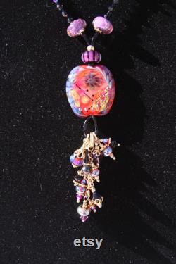 OOAK SUNSET Adjustable Statement Necklace Lampwork by Christiane Imkamp, Vermeil, Wearable Art, Gift for her