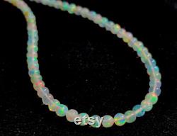 OPAL BEADED NECKLACE Ball Shape 30Ct High Quality Natural Ethiopian Opal Cabochon Necklace Electric Fire Beads Opal Necklace Size 3X3 3X3MM