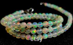 OPAL BEADED NECKLACE Ball Shape 30Ct High Quality Natural Ethiopian Opal Cabochon Necklace Electric Fire Beads Opal Necklace Size 3X3 3X3MM