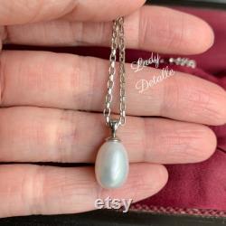 OVAL Pearl Pendant Necklace, real Very FINE Pearl, 925 Sterling Bail, LUSTER high grade real pearl Pendant Silver Rhodium Chain Necklace