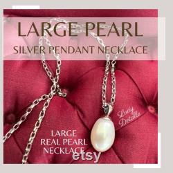 OVAL Pearl Pendant Necklace, real Very FINE Pearl, 925 Sterling Bail, LUSTER high grade real pearl Pendant Silver Rhodium Chain Necklace