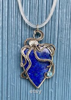 Octopus necklace with lapis lazuli lapis lazuli necklace, octopus necklace. Kraken necklace with blue topaz.