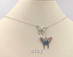 Opal Butterfly Lariat Sterling Chain Necklace w 925 Multi Color Fire Opal Filigree Butterfly Pendant Butterfly Lariat, Infinity Close
