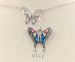 Opal Butterfly Lariat Sterling Chain Necklace w 925 Multi Color Fire Opal Filigree Butterfly Pendant Butterfly Lariat, Infinity Close
