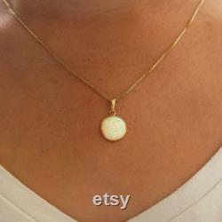 Opal Necklace, Solid 14K Yellow Gold Pendant, White Opal Necklace, Birthstone Necklace, October Birthstone, Gemstone Necklace, Opal Jewelry