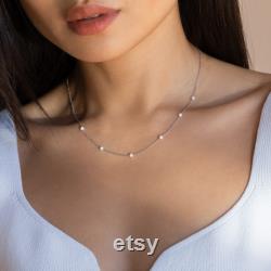 Opal Station Necklace by Caitlyn Minimalist Dainty Gemstone Choker Necklace Bridal, Wedding Jewelry Perfect Gift for Her NR105
