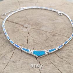 Opal blue necklace, sterling silver 925 opal necklace, bijoux grec opal colliers, opal griechischen halsketten, opal collane, birthday jewel