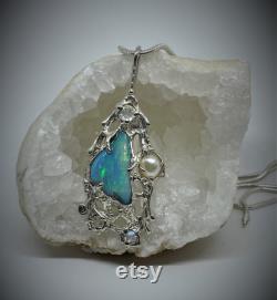 Opal pendent,spectacular Ethiopian welo opal pendant, opal jewellery,rainbow moonstone, white pearl, sterling silver, unique piece.