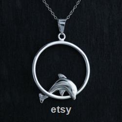 Open Circle Dolphin Pendant, 925 Sterling Silver Dolphin Pendant, Aquatic Animal Inspire Pendant, Woman's Charm Pendant, Birthday Gift