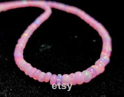 PINK ETHIOPIAN OPAL Beaded Necklace 34Ct Great Quality Natural Opal Beads Gemstone Cabochon Beads Necklace 16Inches Length mm Size 5X3 3X1