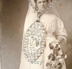 PRISTINE Antique Art Deco Crystal Paste Rhinestone Pendant Necklace,Vintage Bridal Necklace 1930 Silver Paste GATSBY 1920's Wedding Jewelry