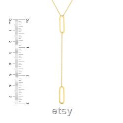 Paperclip Accented Y-Necklace Real 14K Yellow Gold 18