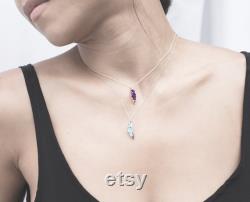 Pea in a pod amethyst necklace in 14k gold, Purple stone necklace for women, Peapod amethyst pendant, February birthstone necklace.