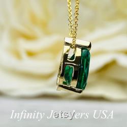Pear Shape Emerald Solitaire Pendant Necklace For Ladies, 14K Yellow Gold May Birthstone Pendant Gift For Her, Ladies Emerald Necklace 6999