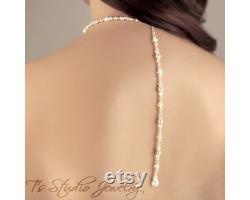 Pearl Back Drop Bridal Necklace Backdrop Lariat Style Wedding Necklace with Pearls and Crystals