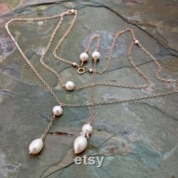 Pearl Back Drop Necklace for women, Front 2 Tiered Pearl Necklace, Backdrop Pendant, Backless Necklace, Pearl and Silver Bridal Jewelry