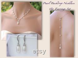 Pearl Backdrop Necklace Set, Pearl Necklace and Earring Set, Swarovski Pearl Bridal SET, Pearl Jewelry Set, AUDREY